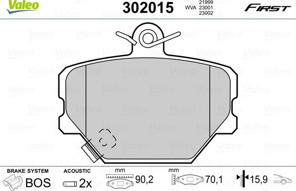 Valeo 302015 - Kit pastiglie freno, Freno a disco autozon.pro