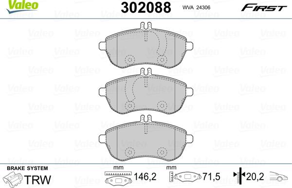 Valeo 302088 - Kit pastiglie freno, Freno a disco autozon.pro