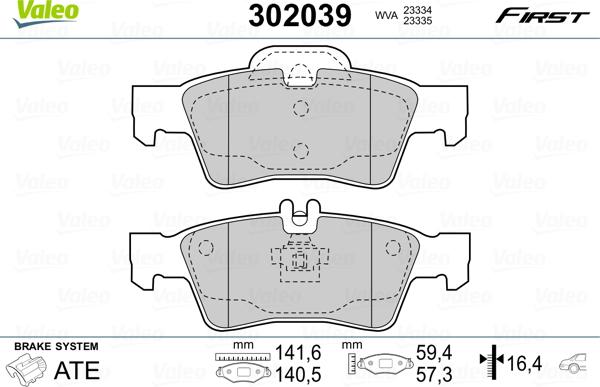 Valeo 302039 - Kit pastiglie freno, Freno a disco autozon.pro