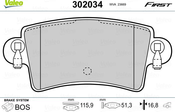 Valeo 302034 - Kit pastiglie freno, Freno a disco autozon.pro