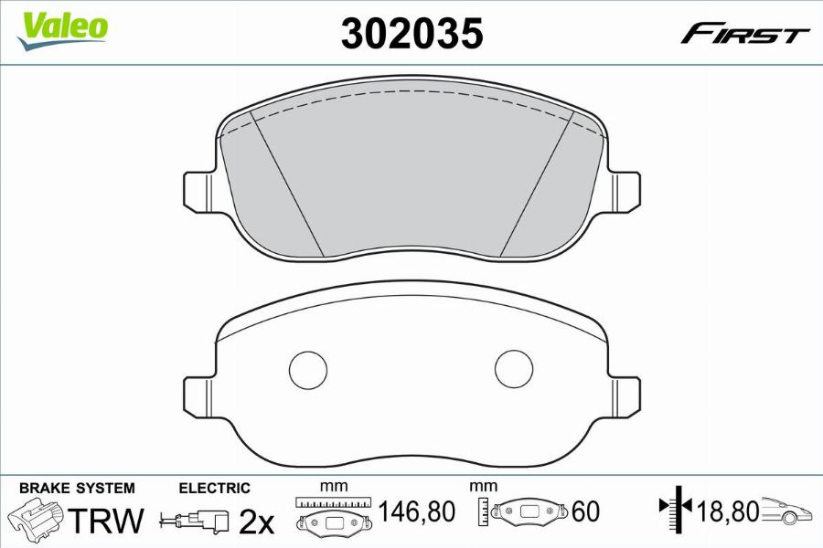 Valeo 302035 - Kit pastiglie freno, Freno a disco autozon.pro