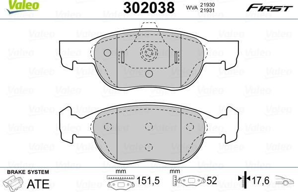 Valeo 302038 - Kit pastiglie freno, Freno a disco autozon.pro