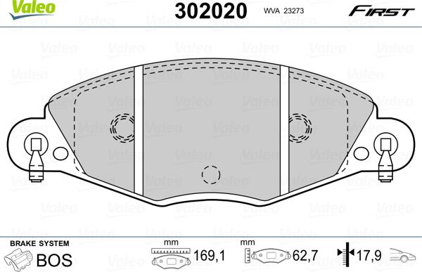 Valeo 302020 - Kit pastiglie freno, Freno a disco autozon.pro