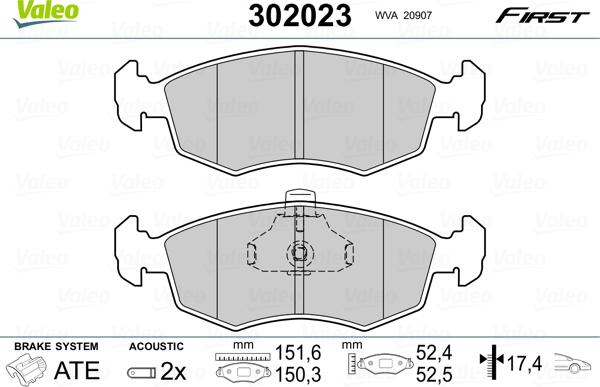 Valeo 302023 - Kit pastiglie freno, Freno a disco autozon.pro