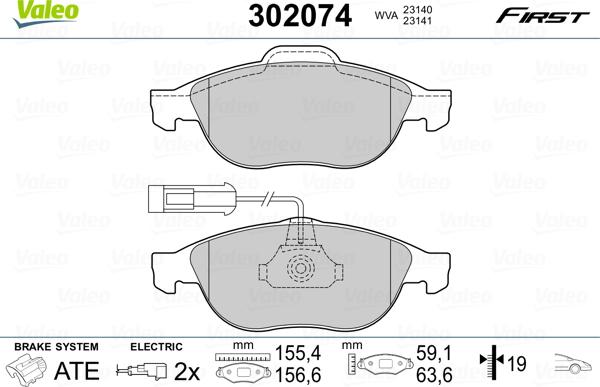 Valeo 302074 - Kit pastiglie freno, Freno a disco autozon.pro