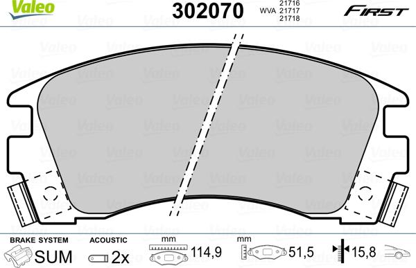 Valeo 302070 - Kit pastiglie freno, Freno a disco autozon.pro