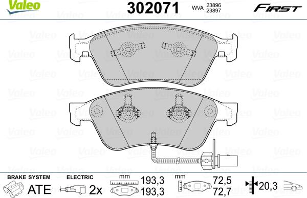 Valeo 302071 - Kit pastiglie freno, Freno a disco autozon.pro