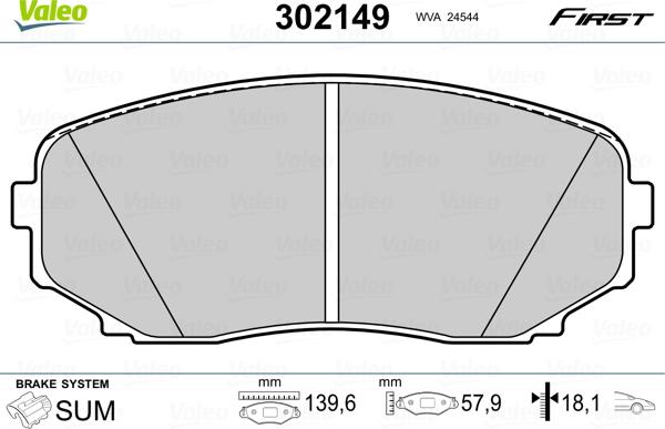 Valeo 302149 - Kit pastiglie freno, Freno a disco autozon.pro