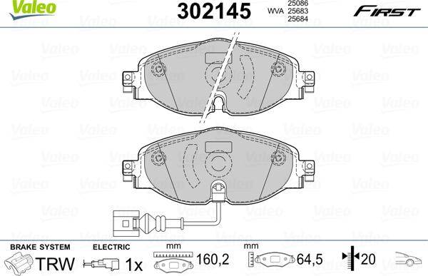 Valeo 302145 - Kit pastiglie freno, Freno a disco autozon.pro