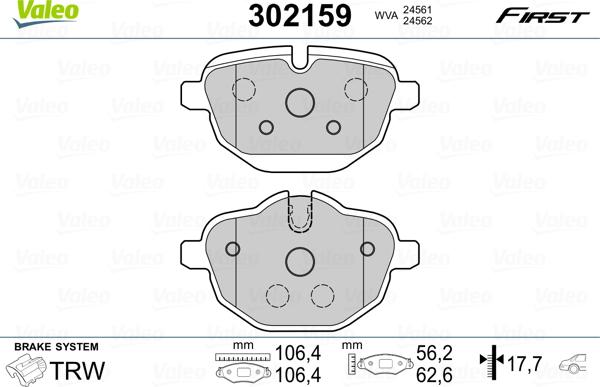 Valeo 302159 - Kit pastiglie freno, Freno a disco autozon.pro