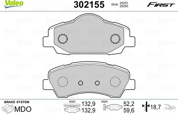 Valeo 302155 - Kit pastiglie freno, Freno a disco autozon.pro