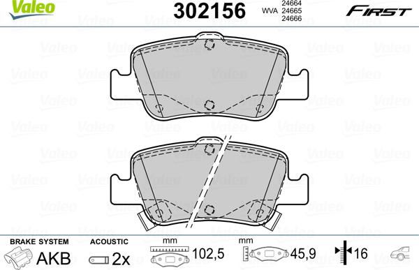 Valeo 302156 - Kit pastiglie freno, Freno a disco autozon.pro