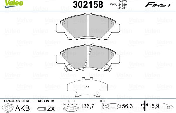 Valeo 302158 - Kit pastiglie freno, Freno a disco autozon.pro