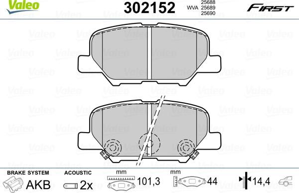 Valeo 302152 - Kit pastiglie freno, Freno a disco autozon.pro