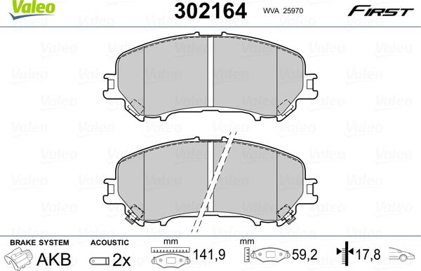 Valeo 302164 - Kit pastiglie freno, Freno a disco autozon.pro