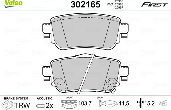 Valeo 302165 - Kit pastiglie freno, Freno a disco autozon.pro