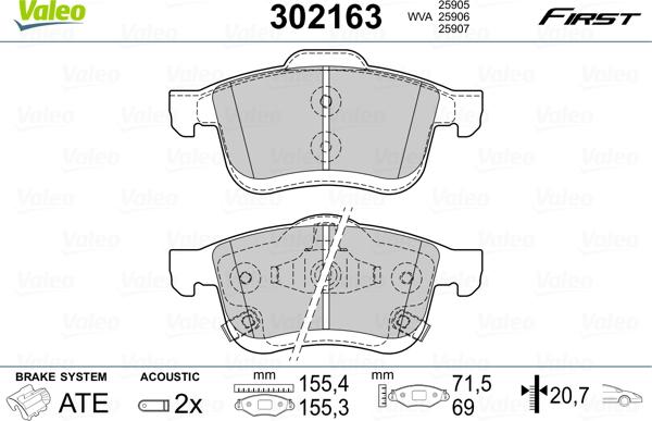 Valeo 302163 - Kit pastiglie freno, Freno a disco autozon.pro