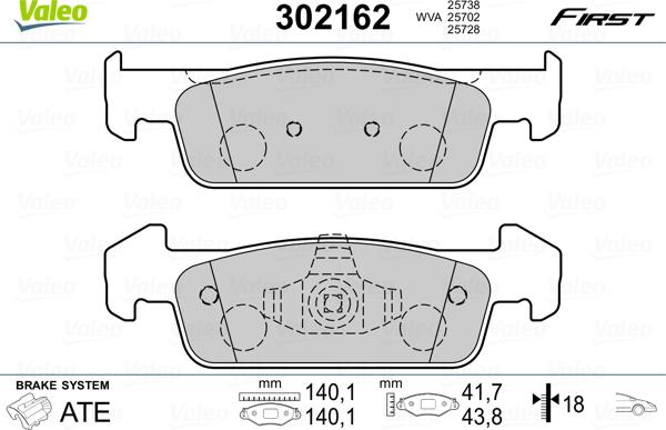 Valeo 302162 - Kit pastiglie freno, Freno a disco autozon.pro