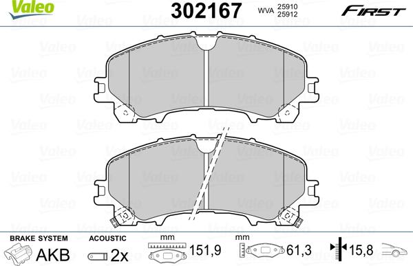 Valeo 302167 - Kit pastiglie freno, Freno a disco autozon.pro