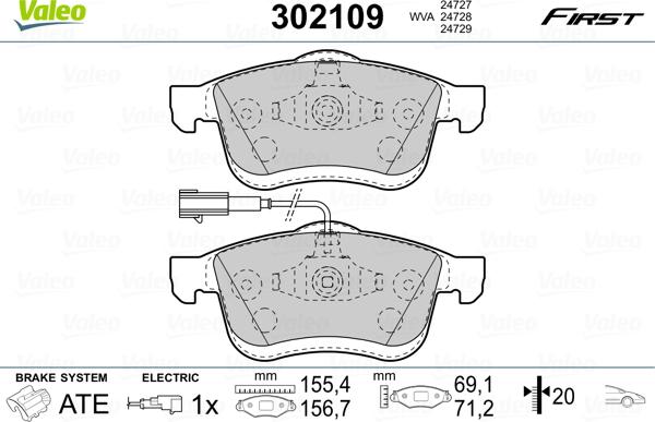 Valeo 302109 - Kit pastiglie freno, Freno a disco autozon.pro