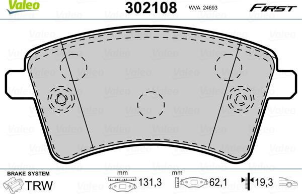 Valeo 302108 - Kit pastiglie freno, Freno a disco autozon.pro