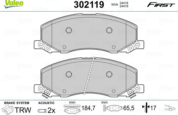 Valeo 302119 - Kit pastiglie freno, Freno a disco autozon.pro