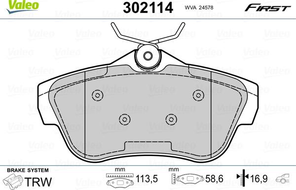 Valeo 302114 - Kit pastiglie freno, Freno a disco autozon.pro