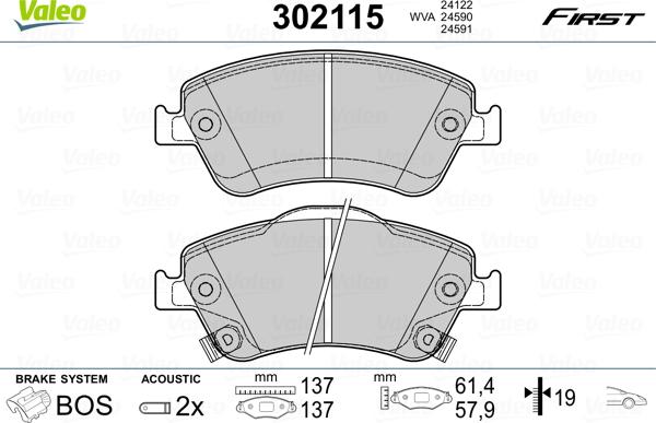 Valeo 302115 - Kit pastiglie freno, Freno a disco autozon.pro