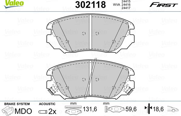 Valeo 302118 - Kit pastiglie freno, Freno a disco autozon.pro