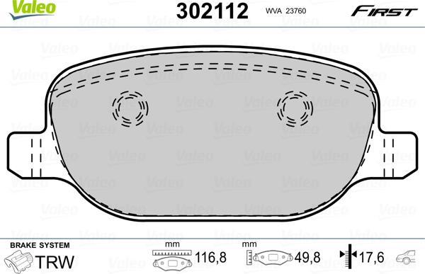 Valeo 302112 - Kit pastiglie freno, Freno a disco autozon.pro