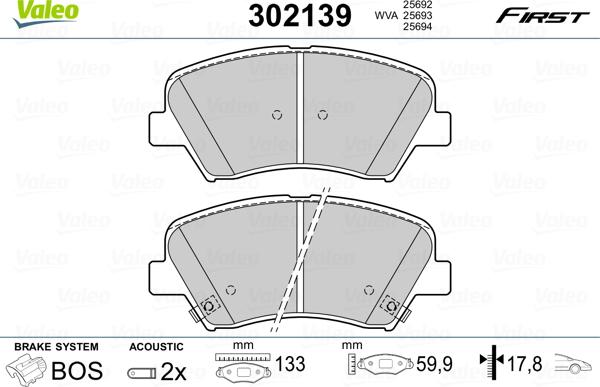 Valeo 302139 - Kit pastiglie freno, Freno a disco autozon.pro