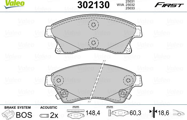 Valeo 302130 - Kit pastiglie freno, Freno a disco autozon.pro