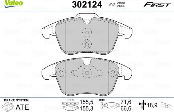 Valeo 302124 - Kit pastiglie freno, Freno a disco autozon.pro