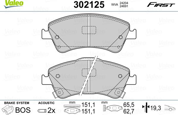 Valeo 302125 - Kit pastiglie freno, Freno a disco autozon.pro