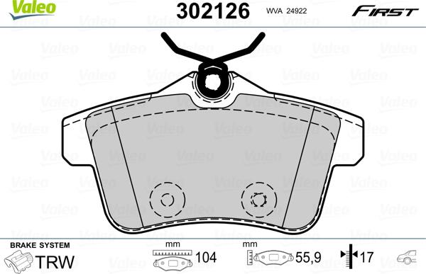 Valeo 302126 - Kit pastiglie freno, Freno a disco autozon.pro