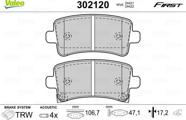 Valeo 302120 - Kit pastiglie freno, Freno a disco autozon.pro