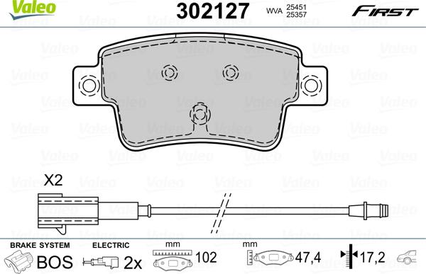 Valeo 302127 - Kit pastiglie freno, Freno a disco autozon.pro