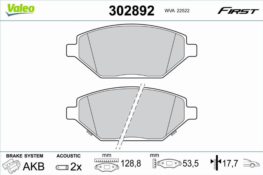 Valeo 302892 - Kit pastiglie freno, Freno a disco autozon.pro