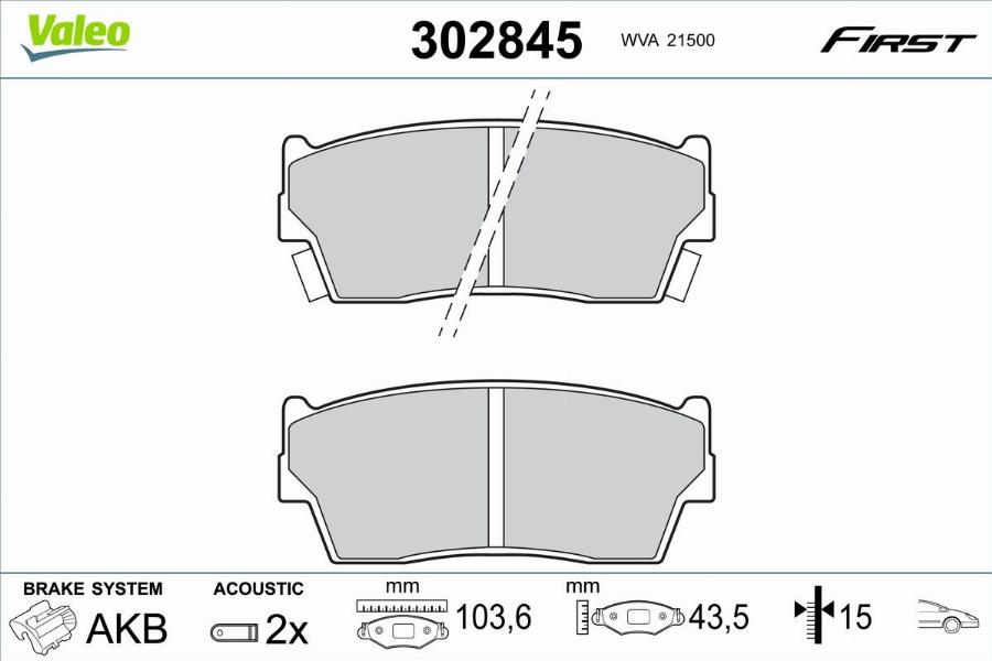 Valeo 302845 - Kit pastiglie freno, Freno a disco autozon.pro