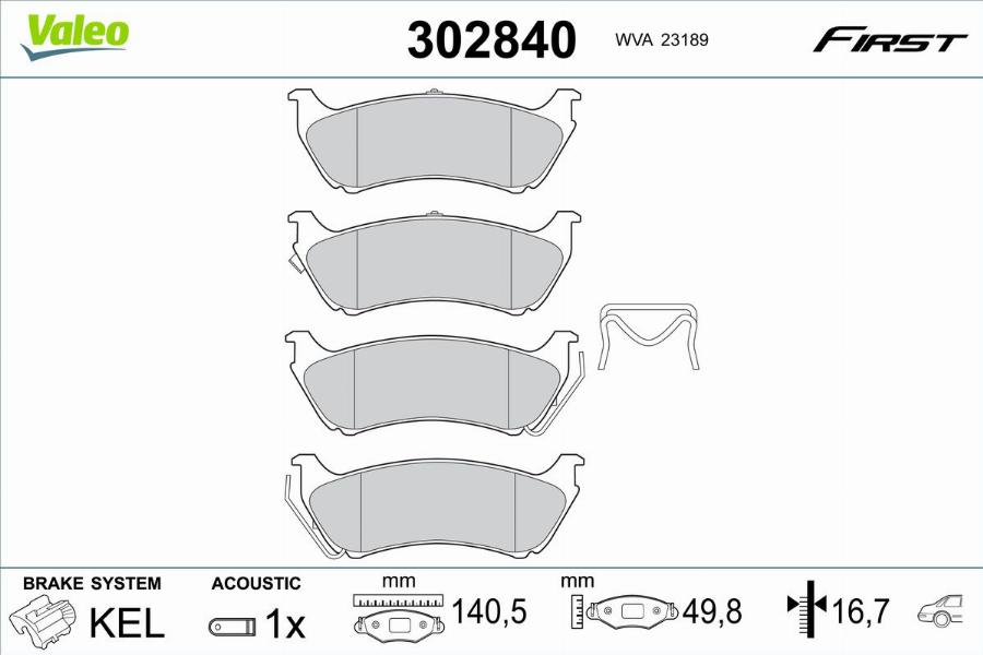 Valeo 302840 - Kit pastiglie freno, Freno a disco autozon.pro