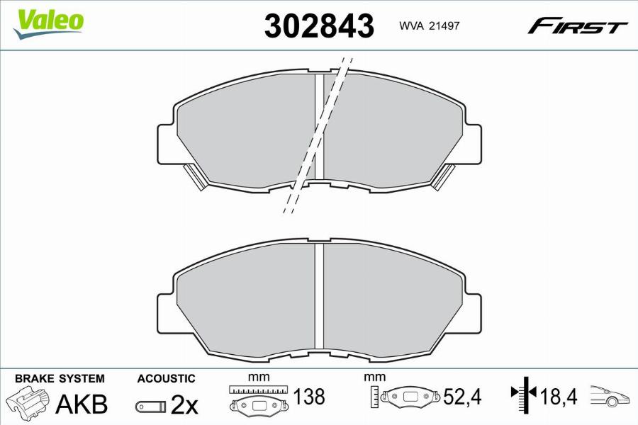 Valeo 302843 - Kit pastiglie freno, Freno a disco autozon.pro