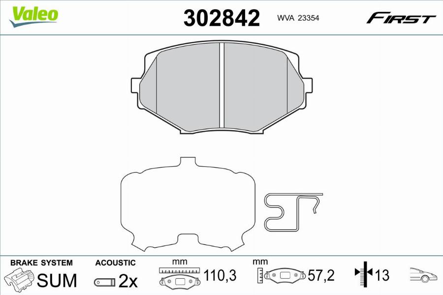 Valeo 302842 - Kit pastiglie freno, Freno a disco autozon.pro