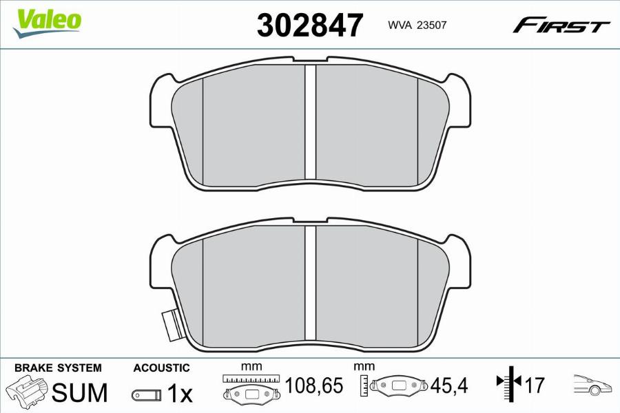 Valeo 302847 - Kit pastiglie freno, Freno a disco autozon.pro