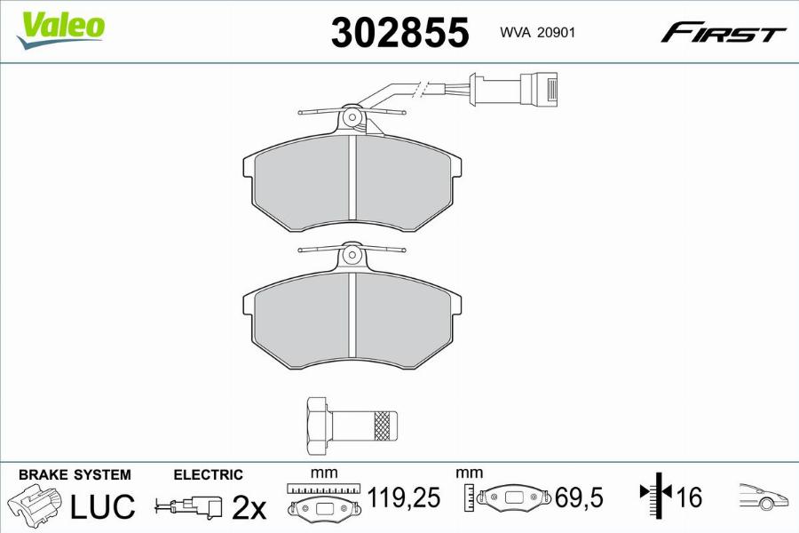 Valeo 302855 - Kit pastiglie freno, Freno a disco autozon.pro