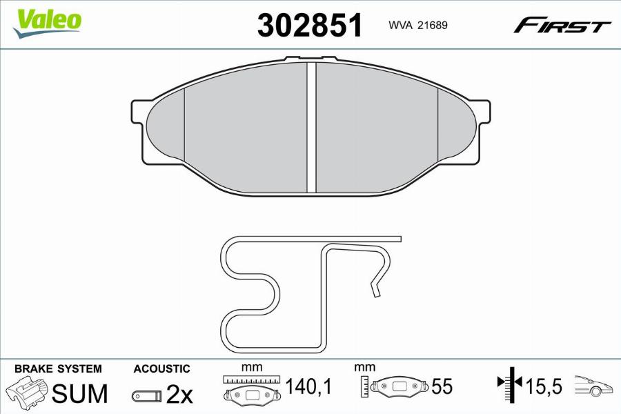 Valeo 302851 - Kit pastiglie freno, Freno a disco autozon.pro