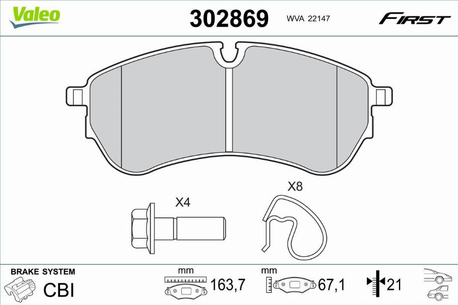 Valeo 302869 - Kit pastiglie freno, Freno a disco autozon.pro