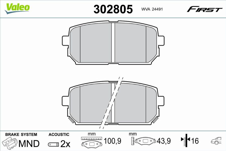 Valeo 302805 - Kit pastiglie freno, Freno a disco autozon.pro