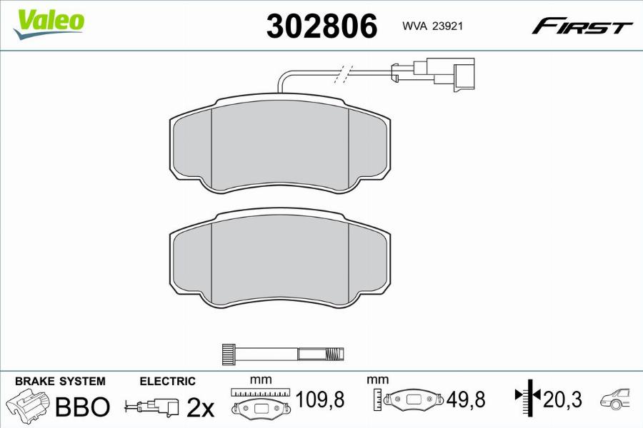 Valeo 302806 - Kit pastiglie freno, Freno a disco autozon.pro