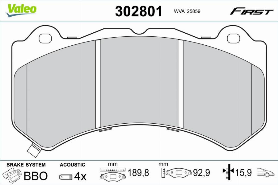 Valeo 302801 - Kit pastiglie freno, Freno a disco autozon.pro