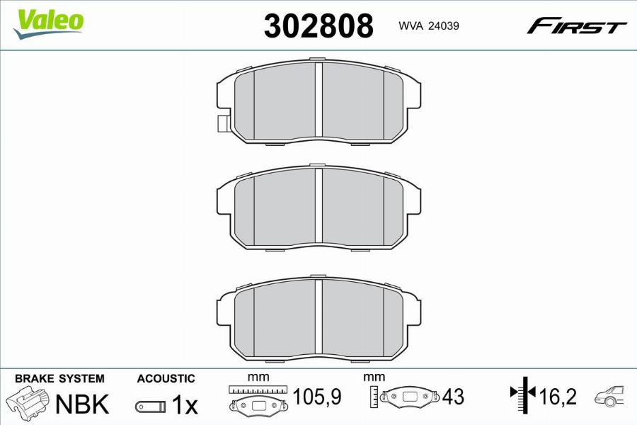 Valeo 302808 - Kit pastiglie freno, Freno a disco autozon.pro